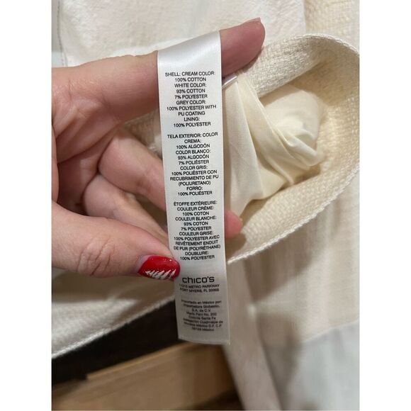 Chico's NWT defects Asymmetrical Moto Jacket Ivory Wheat Fabric Mix sz 1 M - Picture 5 of 12